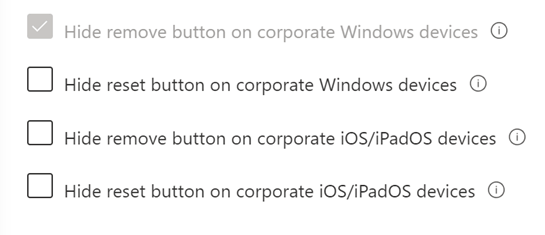 Hide reset button function in Company Portal